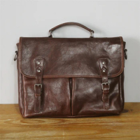 Nesitu New Highend Coffee Black A4 100% Genuine Leather Men Briefcase Portfolio 14'' Laptop Office Men Messenger Bag M21289