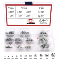 510PC Stainless Steel 304 Steel Ball 2mm-8mm Assortment Precision Bearing Balls Power Tools 6mm For Jewelry Polishing Steel Ball