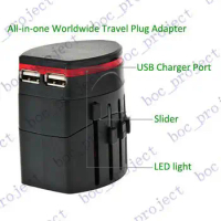 All in One Universal Plug Adapter 2 USB Port World Travel AC Power Charger Converter For AU US UK EU 50pcs/lot + retail package