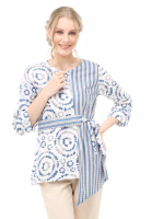 Hamlin Lynelle Blouse Wanita Batik Chibory Lengan Panjang Model Kombinasi Material Cotton ORIGINAL - Blue