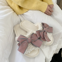 居家室內毛絨棉拖家用冬季新款公主風甜美蝴蝶結毛拖鞋女士