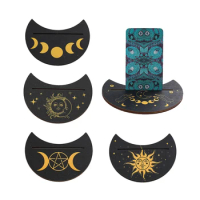Moon Phases Pentagram Stars Sun Triple Moon Crescent Wood Display Stand Tarot Cards Divination Base Altar Astrology Props Decor