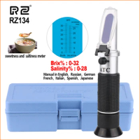 RZ Refractometer Salinity Sugar Meter Salt Hydrometer Handheld Digital Refractometer Auto 0-32% Brix Tester RZ134 Salinometer