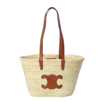 【CELINE】Medium Classic Panier 中款 棕櫚葉 牛皮革 菜籃子 托特包 草編包 黃褐色 192622EFA.04LU
