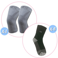 【京美】 長效支撐X型舒緩護膝一雙+健康竹炭纖維襪六雙(寬口)