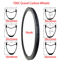 Gravel Carbon Wheels 30mm Width Gravel Rims V Brake or Disc Brake Available 700C Gravel Carbon Wheels Hook