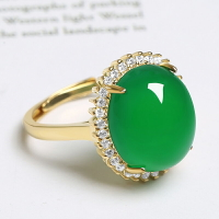 天然綠玉髓戒指女款氣質珍珠戒指s952純銀活口可調節個性時尚簡約