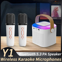 Dual Microphone Karaoke Machine Portable Wireless Bluetooth PA Speaker KTV DSP System HIFI Stereo Sound RGB Colorful LED Lights