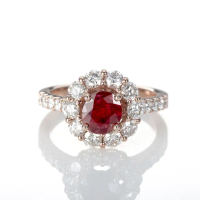 【DOLLY】1克拉 GRS無燒緬甸紅寶石18K玫瑰金鑽石戒指(025)