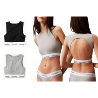 【Calvin Klein 凱文克萊】High Neck Unlined Bralette 棉質削肩露背背心 無墊運動內衣/CK內衣(多色任選)