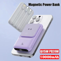 Magnetic Power Bank 10000mAh Fast Charging Wireless Powerbank With Cable Portable Mini Battery Pack For iPhone Samsung Xiaomi