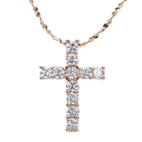 【DOLLY】0.50克拉 輕珠寶十字架18K玫瑰金鑽石項鍊