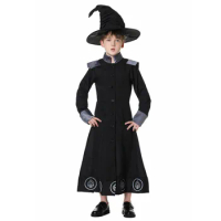Boys Black Wizard Costume Halloween Dark Sorcerer Robe Religious Priest Cosplay Costume for Children Kids