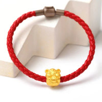 Pure 999 24K Yellow Gold Bracelet 3D Gold Chinese Zodiac Mouse Bracelet