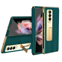 For Samsung Galaxy Z Fold 3 Case Luxury Leather Case with Tempered Glass Screen Protector Stand Full Cover For Z Fold 3 Cover