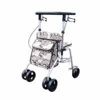 Four Wheel Seniors Roller Walker With Seat &amp; Brake, Lightweight Foldable Elderly Wheelchair, Portable The Aged Stroller
