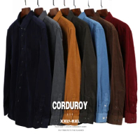 7 Colors Men's Corduroy Long Sleeve Shirt Business Fashion Casual Loose Shirt Male Brand Clothes Plus Size 5XL 6XL 7XL 8XL