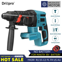Drillpro 26mm 4 Function Brushless Cordless Electric Rotary Hammer Drill Rechargeable Hammer Impact Drill for 18V Makita Battery