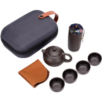 【茶道】附手提包 可攜式紫砂茶具組(隨行杯 陶瓷杯 旅行茶具組 父親節首選)