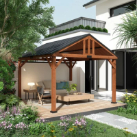 11' x 12' Hardtop Gazebo with Wooden Frame and Waterproof Asphalt Roof, Permanent Pavilion Gazebo Canopy, for Garden, Patio