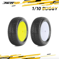 JETKO DESIRER 1/10 Buggy Front Pre-glued Tires White Yellow Dish Rims, Ultra Soft, Belted 2pcs JK200