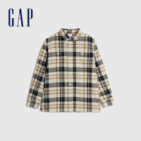 【GAP】男童裝 純棉翻領長袖襯衫-米色條紋(729978)