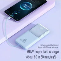 66W bidirectional super fast charging large capacity power bank 80000mAh built-in cable durable mobile power supply
