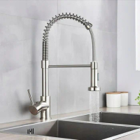 SUS304 Stainless steel kitchen faucet with pull-out sink Rotatable Hot And Cold Water Dual Mode Sink Kitchen Spring Faucet