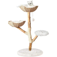 Wooden Cat Tower, Heavy Duty for Large Cats, Unique Handmade Aesthetic Cat Tree with Real Wood Branches, Large