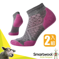 【SmartWool】女 美國製造 美麗諾羊毛 PhD RUN 低筒輕薄羊毛跑步襪/戶外襪(SW211 粉霧紫_2雙入)