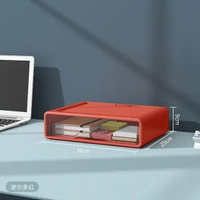 A166 (L 大號紅）桌面透明收納盒 辦公文件儲物收納盒 臥室書房疊加組合抽屜式收納櫃