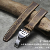 Vintage Brown Handmade Crazy Horse Leather Watchband strap 20mm 21mm 22mm Genuine Calf Leather Watch Band Strap For Tudor