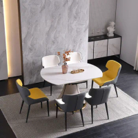 Light luxury marble dining table and chairs combination of simple household round dining room dining table