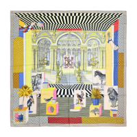 【Hermes 愛馬仕】Grand Theatre Nouveau shawl 140 cm手工捲邊喀什米爾與真絲混紡方巾(白/粉/淡黃)
