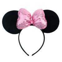 Universal Hair Accessories for Girl Minnie Mouse Ears Headbands Christmas Adult Kids Kawaii Sequin Bows Girl Party Hairband Gift