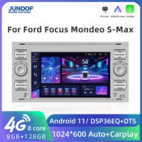JUNDOF 2 Din Android Autoradio Stereo GPS Carplay Car Radio For Ford Focus 2 Mondeo S/C-Max Kuga Fiesta Fusion Multimedia Video