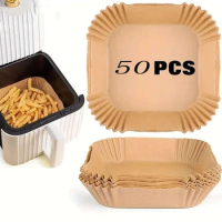 50pcs Air Fryer Disposable Square Non Stick Paper, Microwave Oven Baking Air Fryer Accessories, Oil Proof And Waterproof