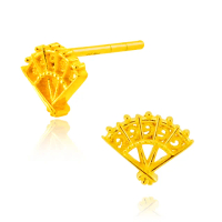 【金緻品】黃金耳環 雕花扇 0.32錢(純金耳環 5G工藝 金扇子 扇形 花扇 中式風 古典 中國風 立體 刻花)