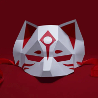 Papercraft Topeng Kitsune Japanese Fox Rubah Jepang Half Face Mask Premium 3D Unik Ulang Tahun Anak 