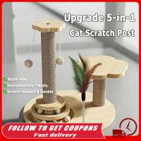 5in1 Wood Cat Scratching Post, Natural Sisal Scratcher with Interactive Track Toys & Ball
