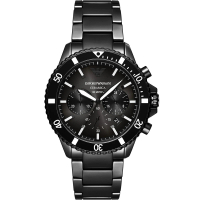 【EMPORIO ARMANI】亞曼尼 Diver 陶瓷三眼計時手錶-43mm 畢業禮物(AR70010)