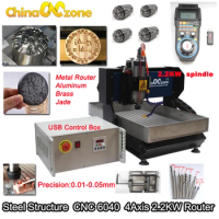 Steel CNC Router Engraving Machine mini CNC 6040 4Axis Lathe Machine Metal 2.2KW MACH3 USB Router XYZaxis linear guide for metal
