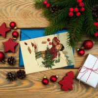 12Pcs Merry Christmas Greeting Cards Santa Claus Elk Girl Print Assorted New Year Postcard DIY Gift Card Xmas Party Decor