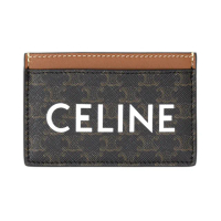 【CELINE】TRIOMPHE 經典老花 黃褐色 帆布 羊皮 卡片套 扁平卡夾(10B702CLY04LU)