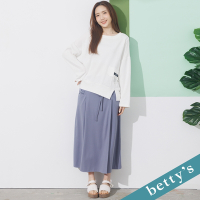 betty’s貝蒂思　腰綁繩口袋印花寬褲裙(灰藍)
