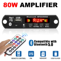 80W 50W Amplifier MP3 Player Decoder Board 12V 18V Wireless Bluetooth 5.0 Car Audio USB TF FM Radio Recording Call For Speaker