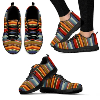 INSTANTARTS Mexican Striped Blanket Designer Brand Fashion Sneakers For Women Striped Printed Breathable Flats Lace-up Shoes