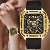 LIGE Square Quartz Silicone Bracelet Luxury Women Simple Popular Ladies Watch Waterproof Women Wathches Female Watch Reloj Mujer