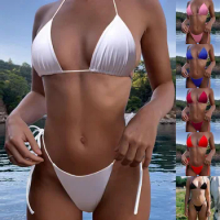 Sexy Women Summer Swimwear Bikini Set Bra Tie Side G-String Thong Beach E Suit Swimsuit Bathing Suit Swimming 2pcs Suit