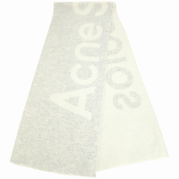 Acne Studios 徽標毛邊奶杏灰羊毛混紡披肩 圍巾